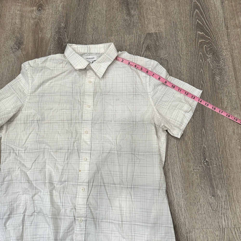 Calvin Klein Shirt Mens Shirt‎ XL White Plaid Casual Short Sleeve Cotton Shirt - Picture 6 of 9